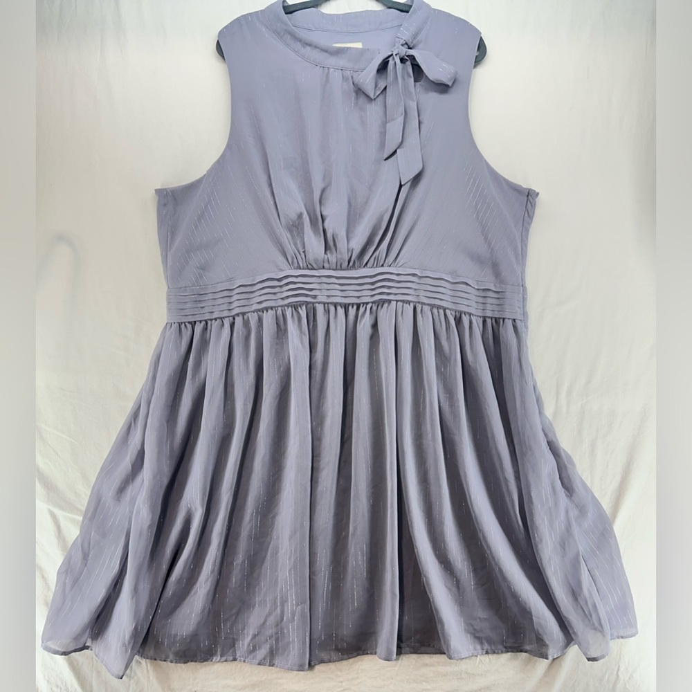 Modcloth Gray Silver Metallic Stripe Dress High Neck Keyhole Pocket Plus Size 4X